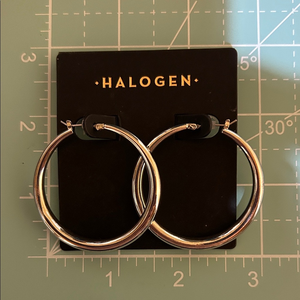 Halogen Shiny Silver Hoop Earrings